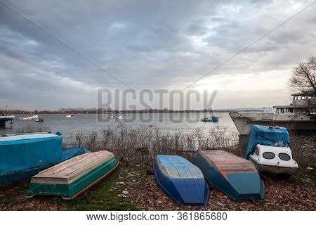 Boats And Ships, Some Fishing Ships And Old And Rusty Abandoned Boats Standing On The Riverbanks Of 
