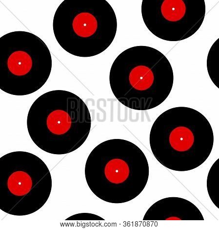 Seamless Pattern Retro Music Record. Vinyl Record Symbol Of Music, Track, Musician Songs Isolated On