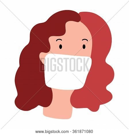 The Girl In The Mask. Woman In Protective Medical Mask Isolated On White Background. Cartoon Flat Ch