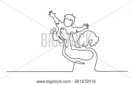 Continuous One Line Drawing. Grandfather Tosses Grand Son.