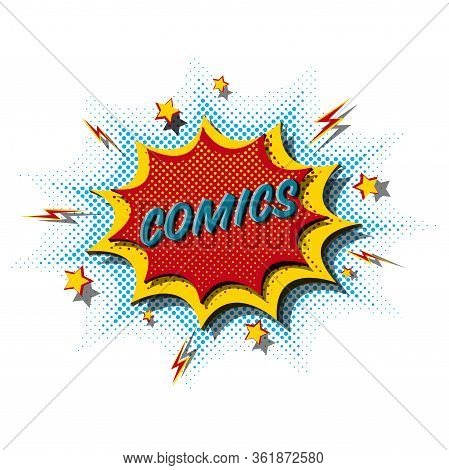 A Comic Book-style Explosion On A White Background. Cartoon Explosion With Lightning And Stars. Stoc