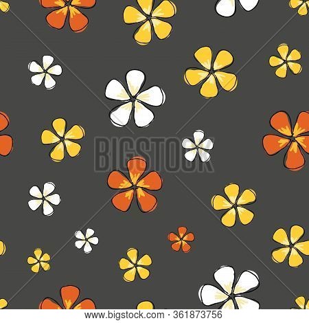 Flowers Colorful Blossoms On A Gray Background Seamless Vector Repeat Pattern Surface Design