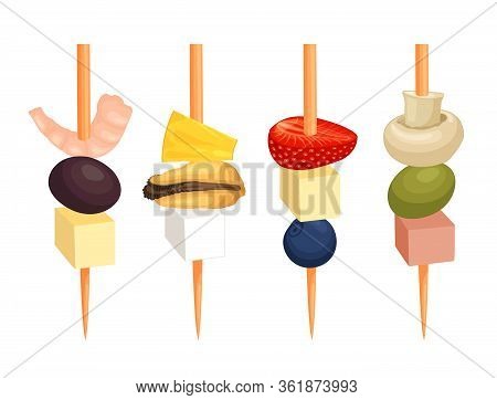 Skewers Appetizer. Snack At Banquets And Receptions. Vector.
