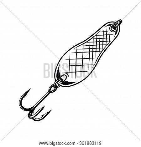 Vintage Fishing Spoon Concept With Triple Hook In Monochrome Style Isolated Vector Illustration