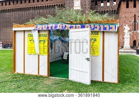 Milan, Italy, 29 September, 2015 : Jewish National Hut - Sukkah From Chabad To Celebrate The Holiday