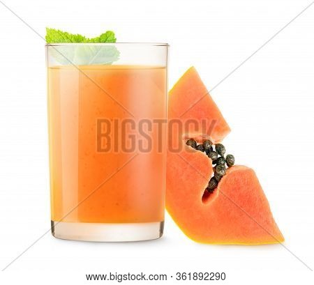 Isolated Fruit Smoothie. Glass Of Papaya Drink Isolated On White Background
