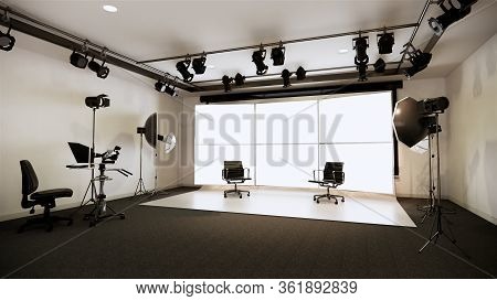 Studio - Modern Film Studio With White Screen. 3D Rendering