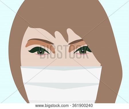 Young Woman In Medical Masks . Coronavirus Covid 19 Epidemic Concept. Vector Illustration.