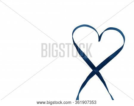 Heart Made Of Pantone Classic Blue Ribbon.love Concept. View From Above. Empty Space For Cute, Sweet