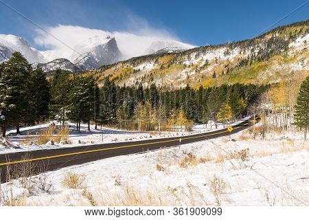 12,713 Foot Hallet Peak And 12,324 Foot Flattop Mountain After An Early Fall Snow Storm.  A Scenic P