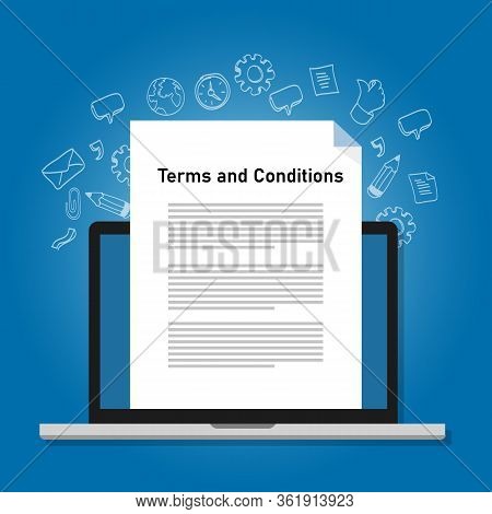 Terms And Conditions Paper Document On Laptop Screen Icon Symbol Vector