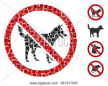 Collage No Dogs Icon Organized From Square Elements In Variable Sizes And Color Hues. Vector Square 
