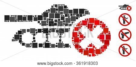 Mosaic Stop Tanks Icon United From Square Items In Various Sizes And Color Hues. Vector Square Items