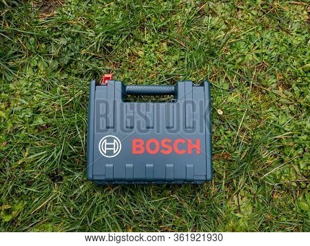 Paris, France - Feb 18, 2020: View Of Plastic Box Transportation Of New Bosch Professional Gsr 12 V-