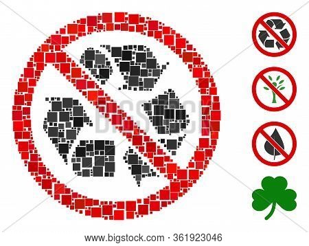 Collage No Recycling Icon Composed Of Square Elements In Random Sizes And Color Hues. Vector Square 