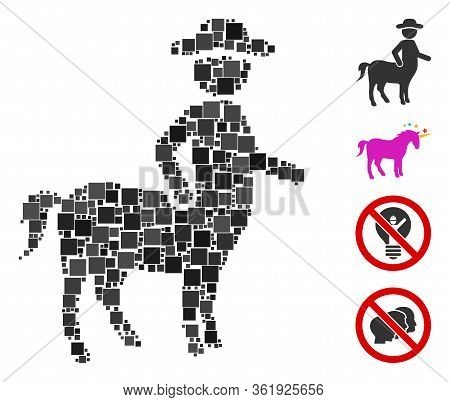 Mosaic Centaur Icon Organized From Square Elements In Variable Sizes And Color Hues. Vector Square P