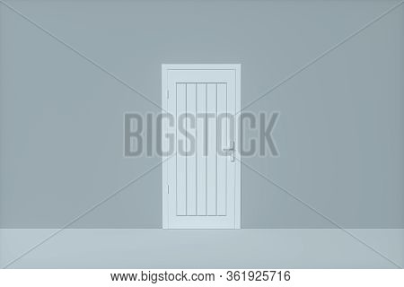 Wooden Door With Blank Grey Wall, 3D Rendering.