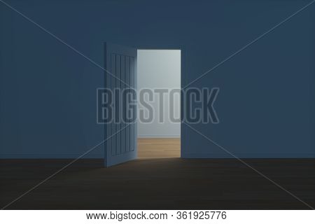 Wooden Door With White Night Scene, 3D Rendering.