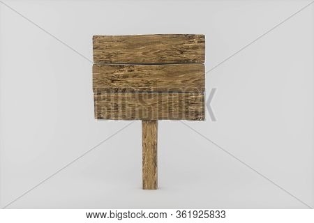 Empty Wooden Guide Board With White Background, 3D Rendering.