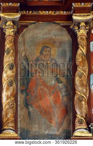 LAZ, CROATIA - JULY 14, 2014: Saint Paul altarpiece at Saint Andrew's Church in Laz, Croatia