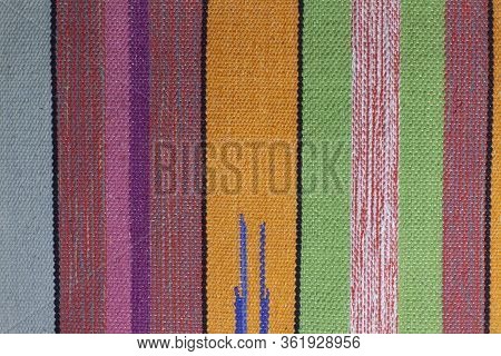 Fabric Texture. Background From Multi-colored Fabric. Thread Of All Colors. Template For Design. A B