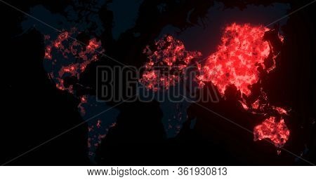 World map showing the relentless spread of the Covid-19 coronavirus pandemic as the virus reaches all corners of the world