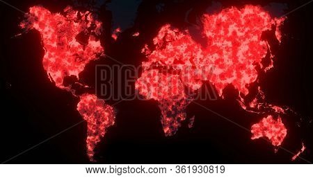 World map showing the  Covid-19 coronavirus pandemic spead to everywhere on earth