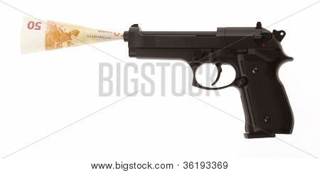 Semi-automatic Gun With 50 Euro Isolated