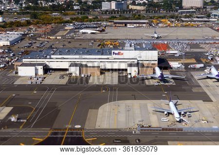 Newark, Nj, Usa - Oct. 9, 2015: Aerial View Of Newark Liberty International Airport Fedex Cargo Airp