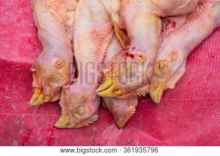 Chicken Flesh Put Up On Roadside Display For Sale. At Territy Bazar, Kolkata, West Bengal, India.