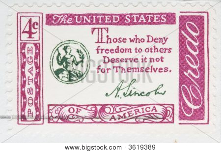 Vintage 1960 annulleret os frimærke Abraham Lincoln Credo
