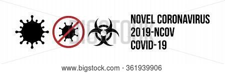 Set Of Coronavirus Bacteria Cell Icon, 2019-ncov Novel Coronavirus Bacteria. No Infection And Stop C