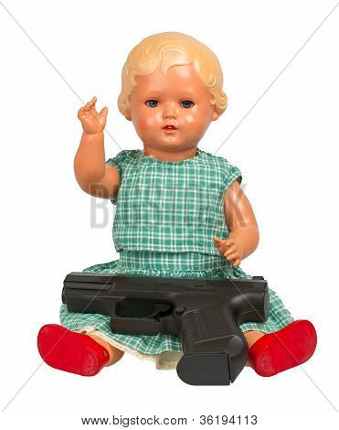 Very Old Baby Doll (1940S) With Handgun
