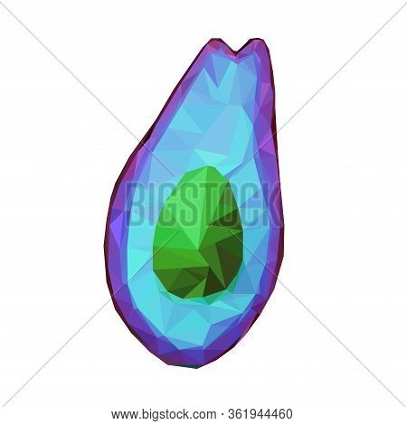 Low Poly Avocado. Vector Polygonal Sign Avocado Isolated On White Background. Pop Art Color Healthy 