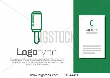 Green Line Adhesive Roller For Cleaning Clothes Icon Isolated On White Background. Getting Rid Of De
