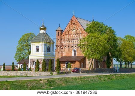 Fortified Church Of St. Michael On A Sunny April Day. Synkovichi, Belarus