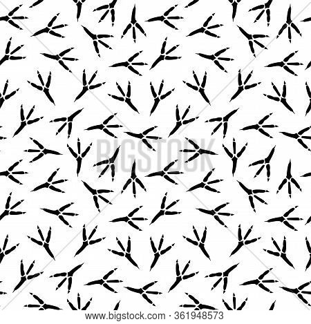 Seamless Pattern With Footprint Of A Bird Isolated On White Background. Vector Seamless Background W