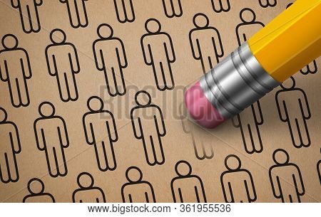 Personnel Management. Silhouettes Of People On Paper Erases Pencil With Eraser One