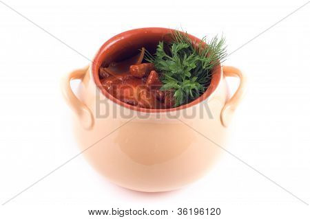 Fleisch In Töpfen zubereitet