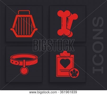 Set Clipboard With Medical Clinical Record Pet, Pet Carry Case, Dog Bone And Collar With Name Tag Ic