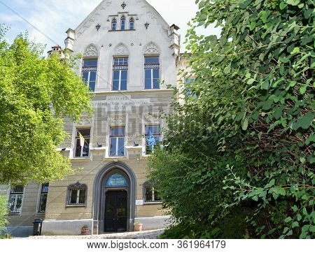 Sighisoara, Romania - July 2 2019:  Exterior View Of High School Joseph Haltrich On The Hill In Sigh