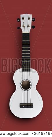 Ukulele Hawaiian Guitar On A Red Background.