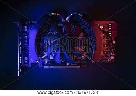 Photo Of A Graphic Card Made In The Style Of Cyberpunk.