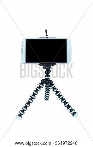 Smart Phone With A Tripod On Isolated White Background.