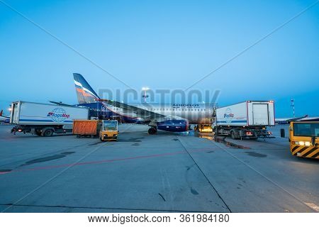 Moscow, Russia - 2020: Sheremetyevo International Airport, Aeroflot Aircraft, Aircraft Maintenance A
