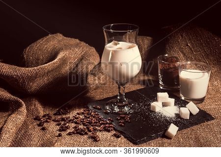 Milk In A Glass For Cold Korean Dalgon Coffee, Trendy Fluffy Creamy Whipped Iced Coffee