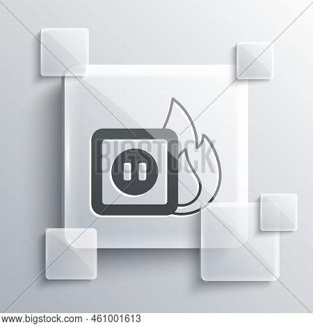 Grey Electric Wiring Of Socket In Fire Icon Isolated On Grey Background. Electrical Safety Concept. 