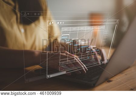 Analyst Working With Computer In Business Analytics And Data Management System To Make Report With K
