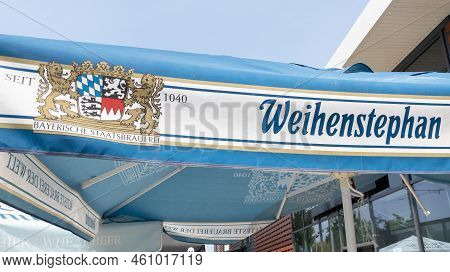 Bordeaux , Aquitaine  France - 08 31 2022 : Weihenstephaner Cafe Patio Umbrella Logo Sign And Text B