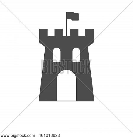Icon Of The Castle Tower. The Symbol Of The Old Fortress. The Defensive Wall Of The City. Flat Style